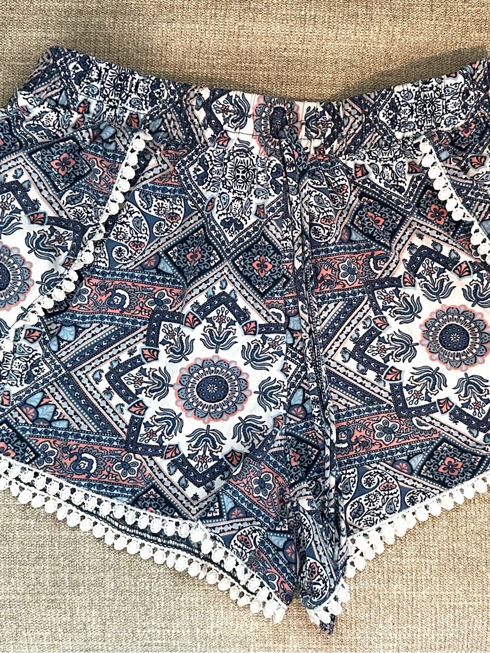 just be Navy, White & Coral Paisley Crochet-Trim Pajama Shorts- VERY SOFT
